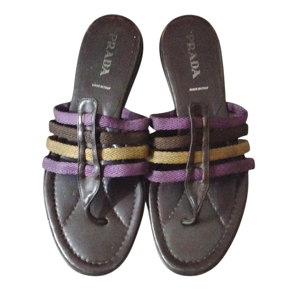 PRADA Purple and Gold Rope and Leather Slip On Strappy Sandals, size 7.5